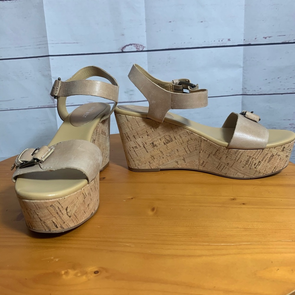Nine West nude leather platform cork wedge sandals